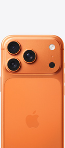 iPhone 17 Pro, back exterior, cosmic orange color, Pro Fusion camera system, centered Apple logo