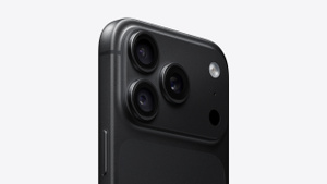 iPhone 18 Pro, back exterior, Pro Fusion camera system, rectangular housing spanning the top, 3 lenses on left, flash, microphone, and LiDAR Scanner on right, black color