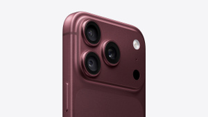 iPhone 18 Pro, back exterior, Pro Fusion camera system, rectangular housing spanning the top, 3 lenses on left, flash, microphone, and LiDAR Scanner on right, burgundy color (dark red)