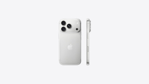 iPhone 18 Pro, back exterior, silver color, Pro Fusion camera system at top, Apple logo in center, side exterior, matching color, thin construction, side button, Camera Control button, raised Pro Fusion camera system