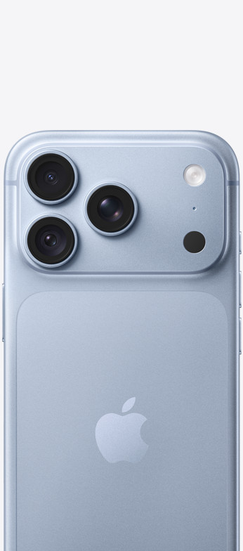 iPhone 18 Pro, back exterior, glacier colour (light blue), Pro Fusion camera system, centred Apple logo