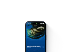 iPhone, Apple Music App auf dem Bildschirm, Vollbild Albumcover, Wiedergabesteuerung