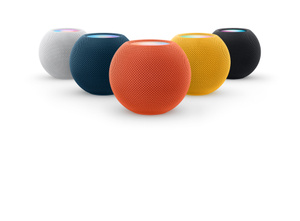 HomePod mini in vijf kleuren: wit, blauw, oranje, geel en spacegrijs