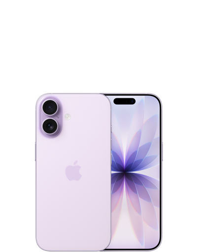 iPhone 17, back exterior, lavender color, Dual Fusion camera system, front exterior, all screen design, Dynamic Island, thin black display border