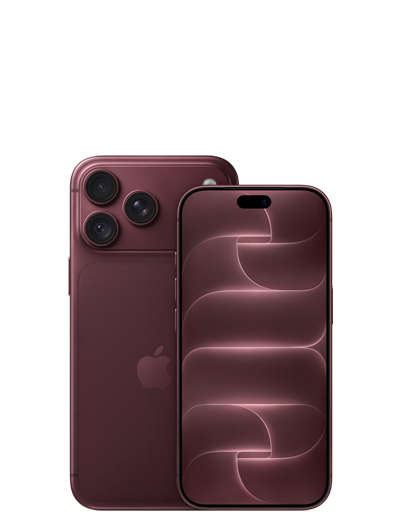 iPhone 18 Pro Max and iPhone 18 Pro: iPhone 18 Pro Max, back exterior, burgundy color (dark red), Pro Fusion camera system at top, Apple logo in center, iPhone 18 Pro, front exterior, all-screen design