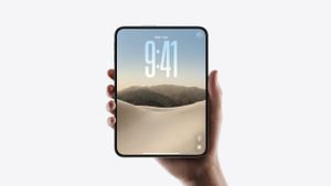 iPhone Duo foldable display close-up running iOS apps with no visible crease
