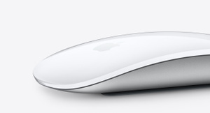 Magic Mouse, white multi-touch surface, silver aluminium body