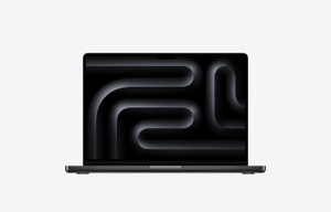 14-inch MacBook Pro, open, space black color, display, rounded corners, raised feet