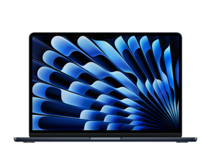 13-inch MacBook Air, top open, Liquid Retina display, rounded corners, raised feet, Midnight colour