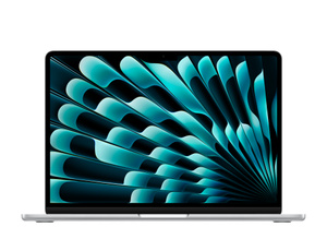 13-inch MacBook Air, top open, Liquid Retina display, rounded corners, raised feet, Silver colour