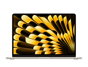 13-inch MacBook Air, top open, Liquid Retina display, rounded corners, raised feet, Starlight colour