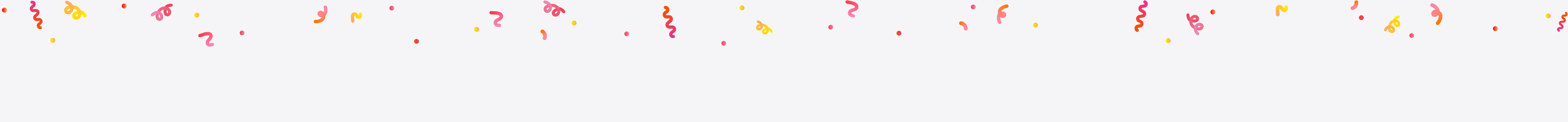 Puntini, ghirigori, spirali e motivi floreali nei colori arancione, rosa e giallo