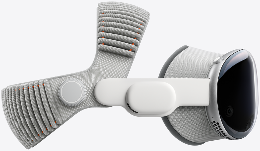 Apple Vision Pro aluminum alloy frame, assembled with Light Seal, Audio Strap, and Dual Knit Band