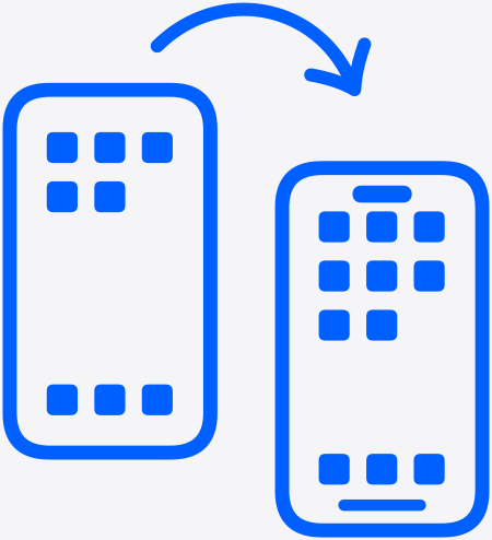 Two phones with app icons, arrow indicating transfer from one phone to the other