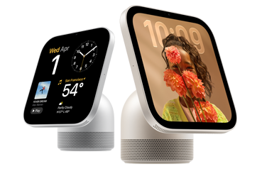 Home app on Apple HomeView and iPhone: Apple HomeView displays Home app with home controls and categories. iPhone screen displays a different home location with controls and categories