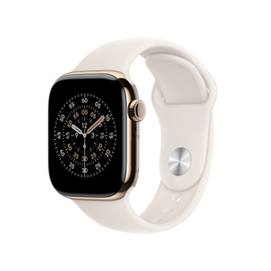 Apple Watch Series 11（GPS + Cellularモデル）- 42mmゴールドチタニウムケースとS/Mライトブラッシュスポーツバンド [整備済製品]