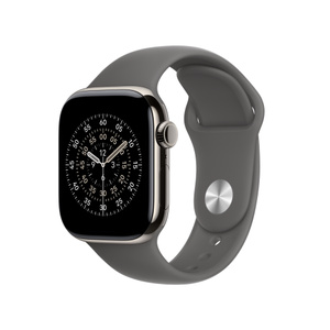 Refurbished Apple Watch Series 11 GPS + Cellular, 42mm Natural Titanium Case with M/L Stone Gray Sport Band
