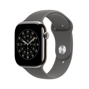 Refurbished Apple Watch Series 11 GPS + Cellular, 46mm Natural Titanium Case with S/M Stone Gray Sport Band