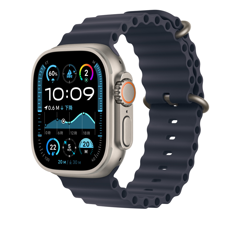 Apple Watch Ultra 2（GPS + Cellularモデル）- 49mmナチュラルチタニウムケースとネイビーオーシャンバンド [整備済製品]