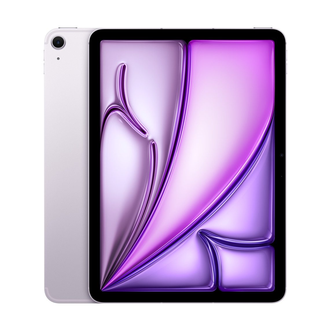 iPad Air, Wi-Fi + Cellular, back exterior, Purple, single-lens camera, iPad Air, front exterior, black display bezel, rounded corners