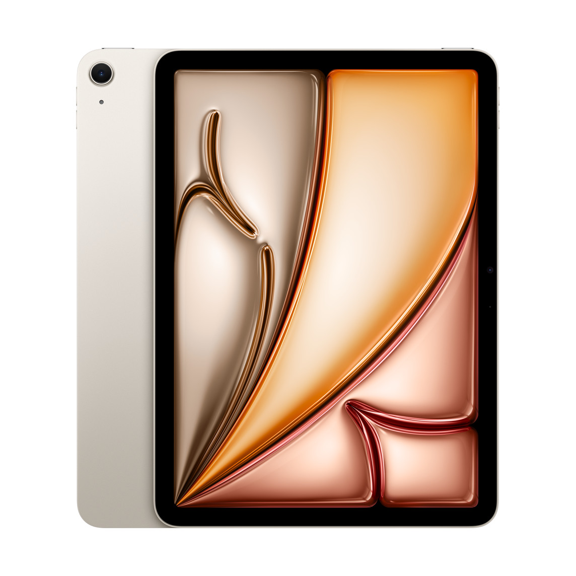 iPad Air, Wi-Fi, back exterior, Starlight, single-lens camera, iPad Air, front exterior, black display bezel, rounded corners