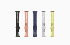 Nike Sport Band colors: midnight black, alpenglow pink, blue ribbon, veiled grey, volt splash