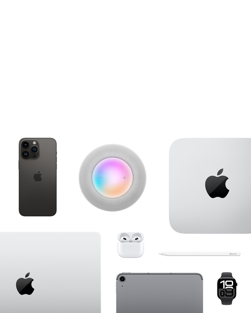 Apple products, Apple Watch, Apple TV, iPad, iPhone, MacBook, AirPods, HomePod, Apple Pencil, Mac mini 