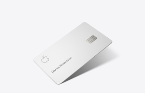 Apple Card, white color, Apple logo, card holders name, contactless chip