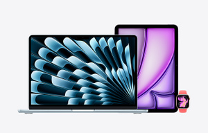 Apple products with Tapback reation: Genmoji, grinning graduate, 13-inch iPad Air, Apple Pencil Pro, White Magic Mouse, White Magic Keyboard, AirPods 4, 13-inch Sky Blue MacBook Air