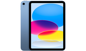 iPad, back exterior, blue, single-lens camera, front exterior, black display bezel, rounded corners