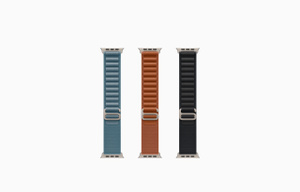 Alpine Loop band colors: light blue, terra cotta, black, hardware matches natural titanium color case