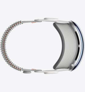 Top view, Apple Vision Pro, Light Seal, Light Seal Cushion, and Solo Knit Band, connected together