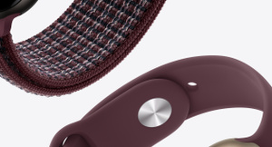 Apple Watch bands: Sport Band, burgundy color, Sport Loop, burgundy plaid color