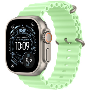 Apple Watch Ultra 3, 49 mm, caja de titanio color natural con correa Ocean verde neón