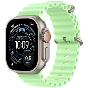 Apple&nbsp;Watch Ultra&nbsp;3, boîtier en titane naturel de 49&nbsp;mm, Bracelet Océan vert