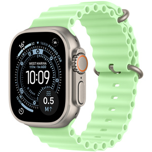 Apple Watch Ultra 3, 49mm, Natural Titanium case with Green Ocean strap