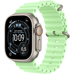 Apple Watch Ultra 3, 49 mm, Natürel Titanyum kasa ve Yeşil Ocean kordon