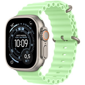 Apple Watch Ultra 3, 49mm, Vỏ Titan Tự Nhiên với Dây Đeo Ocean Màu Xanh Lá