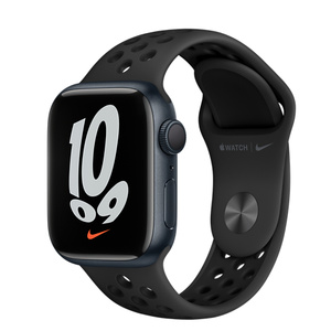 Apple Watch Nike Series 7 (GPS) • 41‑mm kast van middernacht aluminium •  Antraciet/zwart sportbandje van Nike - Apple (NL)