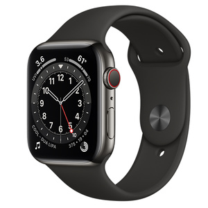 Refurbished Apple Watch Series 6 GPS + Cellular, 44mm, Graphite Stainless  Steel Case with Black Sport Band - Apple (UK)