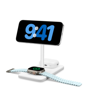 Mydesktop Supporto Di Ricarica Wireless 29W Con 3 Porte USB E 2 Prese - Stazione Di Ricarica Multipresa Grigia - 3