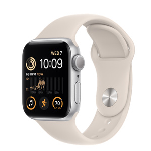 Apple Watch SE (GPS) • 40‑mm kast van zilverkleurig aluminium • Sportbandje  - Sterrenlicht - Standaardmaat - Apple (NL)