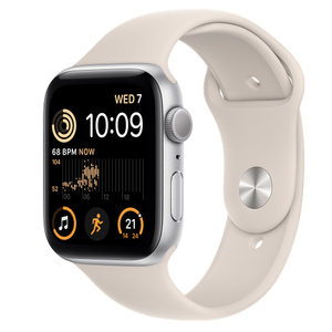 Apple Watch SE GPS, 44mm Silver Aluminium Case with Starlight Sport Band -  Regular - Apple (UK)