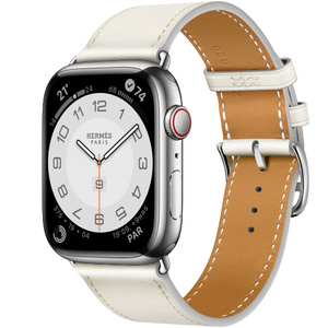 Apple Watch Hermès Series 8 GPS + Cellular, 45mm Silver Stainless Steel Case with Blanc Swift Leather Single Tour