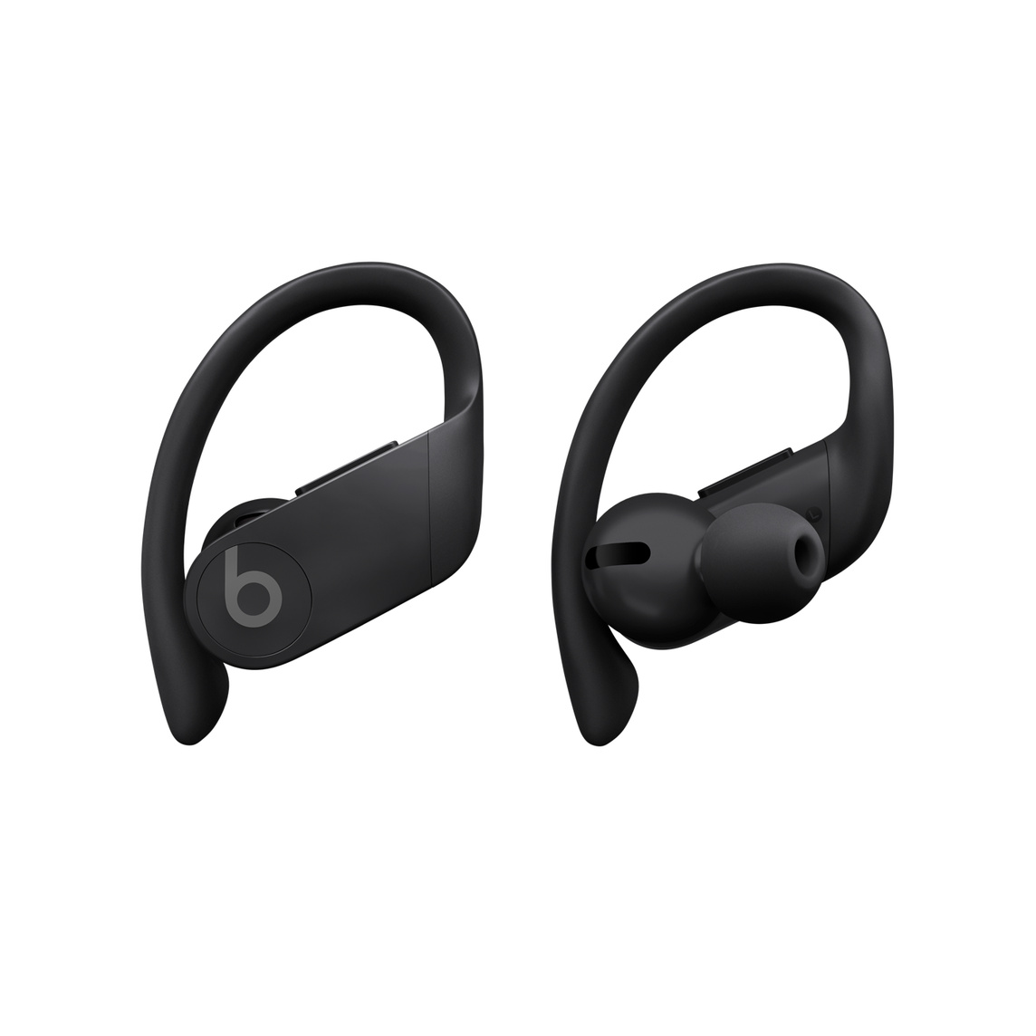 Los auriculares Powerbeats Pro True Wireless en negro llevan un sistema de enganche flexible que se ajusta perfectamente y almohadillas de distintos tamaños para ofrecer la máxima comodidad.