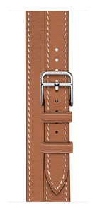 Gold Swift Leather Attelage Double Tour band with white stitching and stainless steel buckle