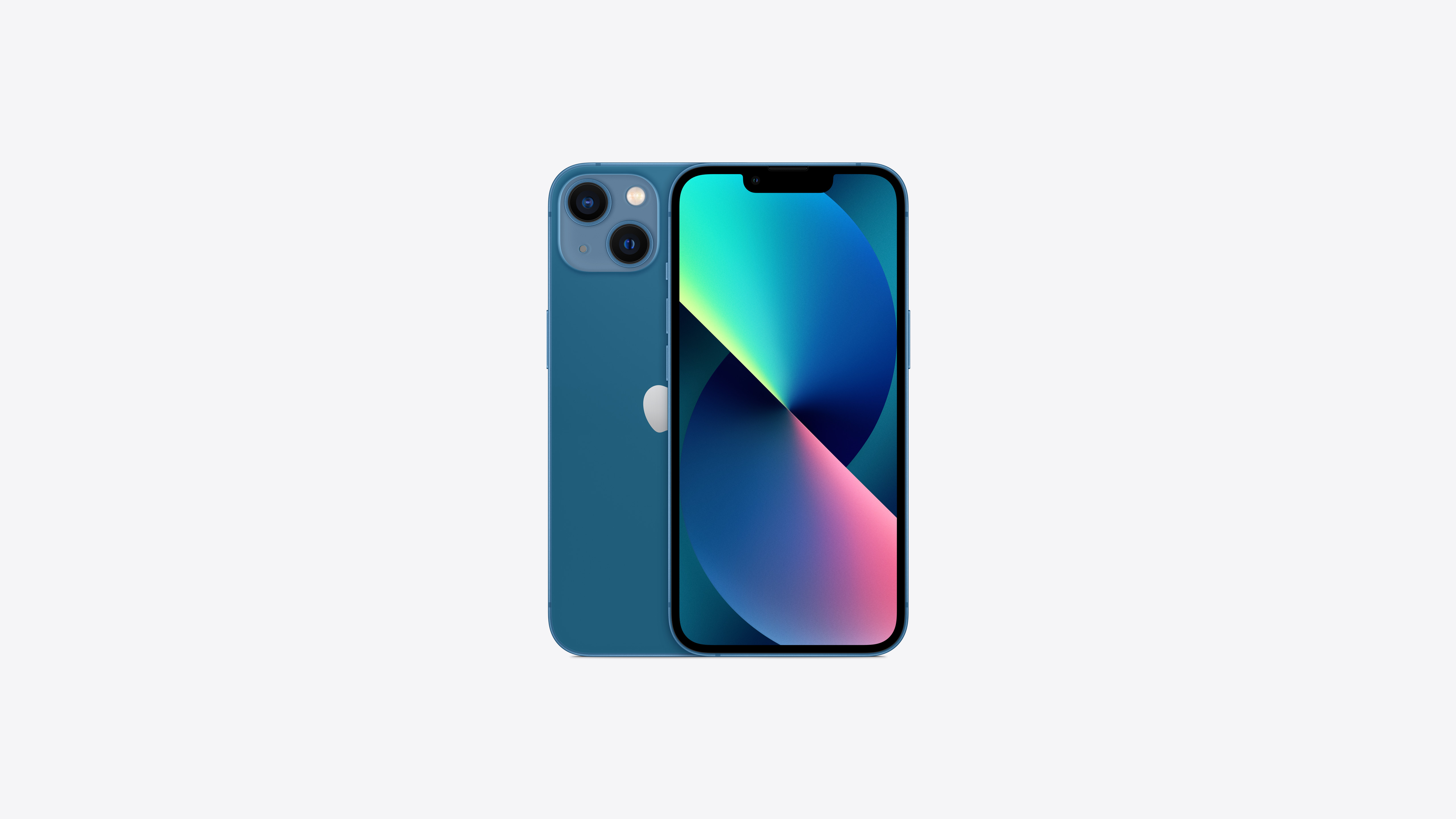 Voor- en achteraanzicht van iPhone 13  in blauw.