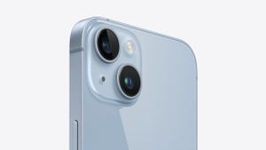 iPhone 14 Blue back showcases dual cameras