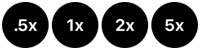 0,5x, 1x, 2x, 5x