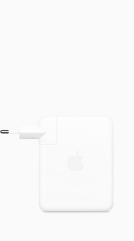 Adaptador de corrente, retangular, cantos arredondados, logótipo da Apple no centro, branco